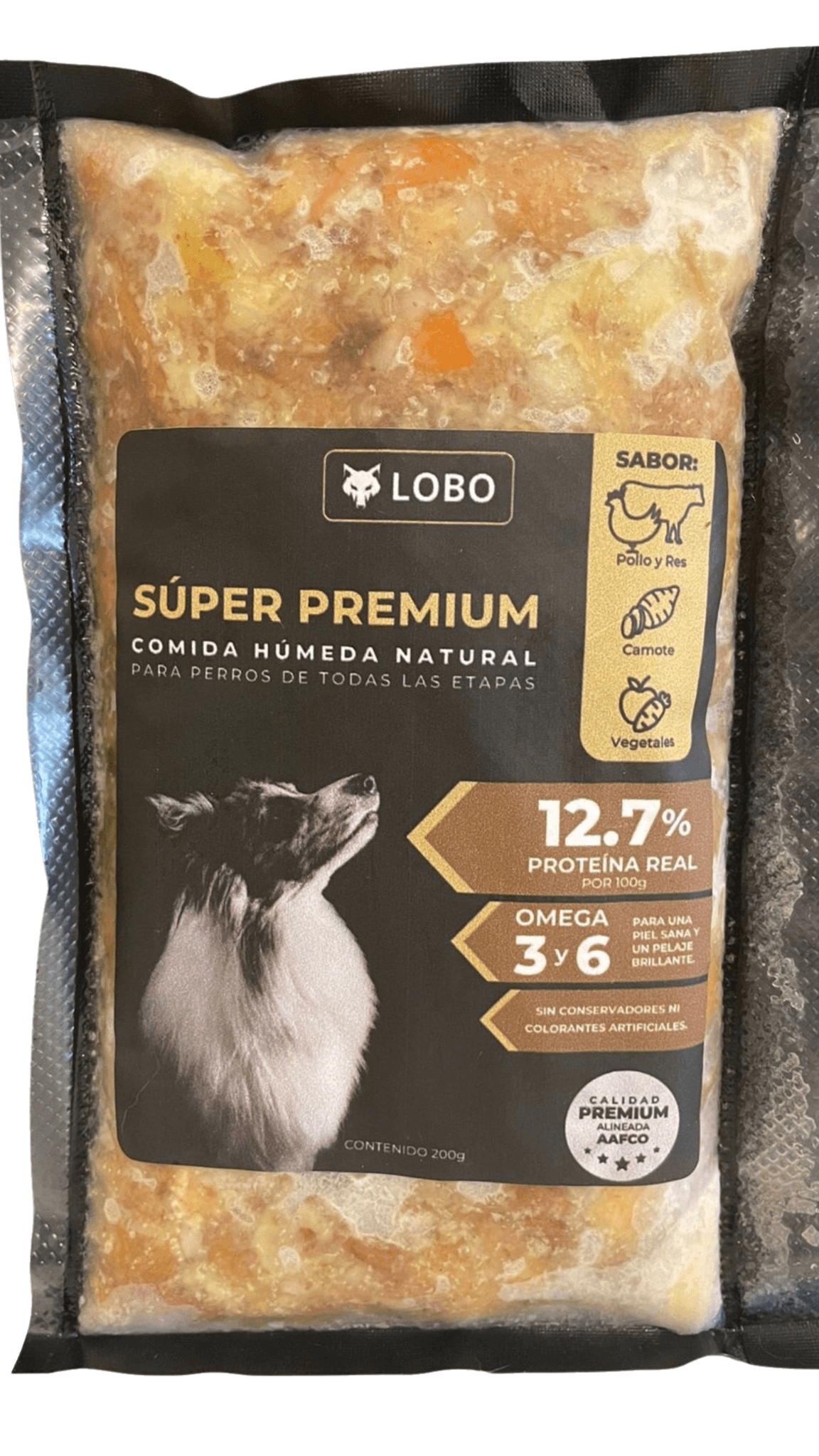 Bolsa de comida real LOBO con ingredientes para perros